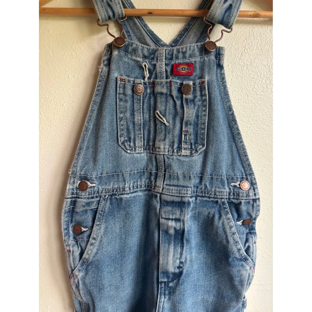 Dickies Kids Blue Denim Carpenter‎ Overalls Medium Wash Size L 7 KBB31025NB